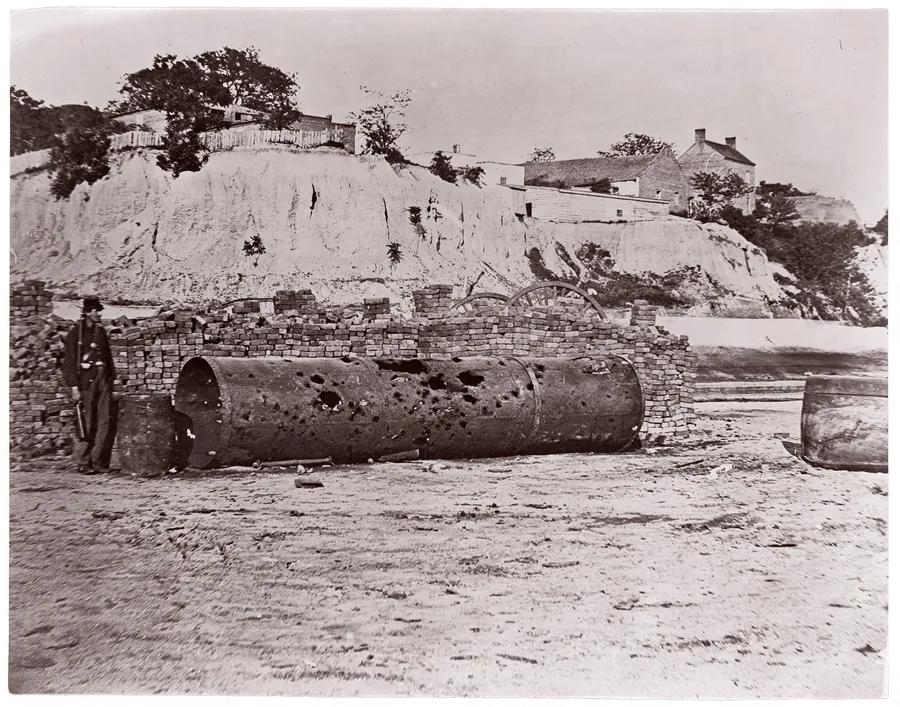 Smokestack of Confederate Ram Merrimac at Richmond/Remains of Ironclad Ram "Virginia #2", April, 1865 by Alexander Gardner
