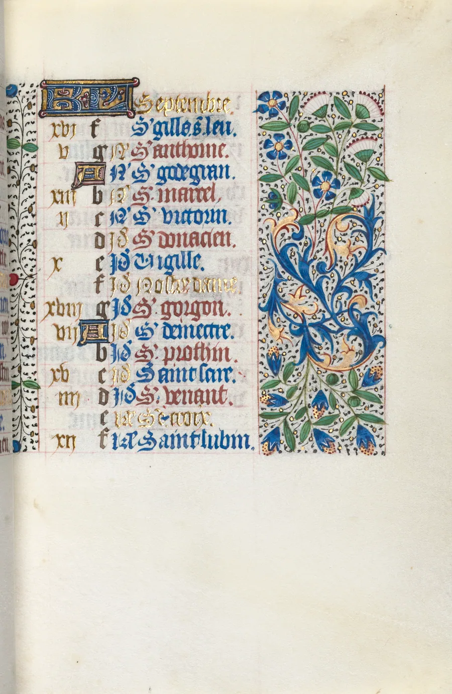 Book of Hours (Use of Rouen): fol. 9r, Calendar Page for September by Master of the Geneva Latini