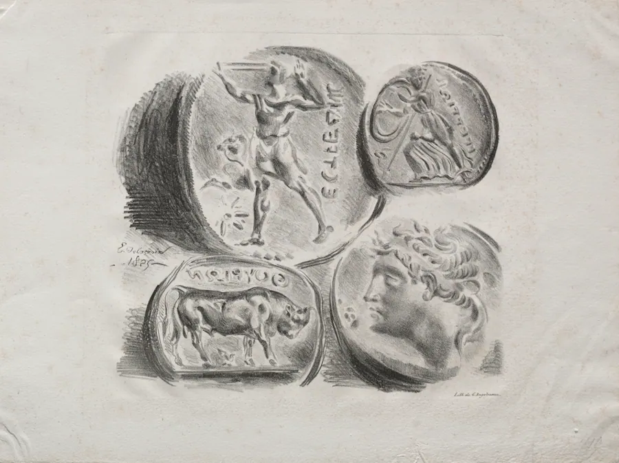 Sheet of Four Antique Medals by Eugène Delacroix