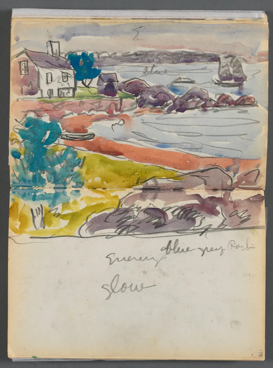 Sketchbook- The Granite Shore Hotel, Rockport, page 138 & 139: "Evening Glow" by Maurice Prendergast