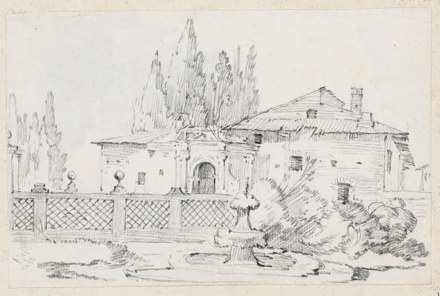 House and Trees across a Garden Wall by Joseph-Marie Vien