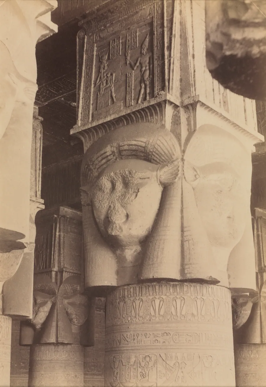 Dendera, Interior of the Temple, Hathor Capitals by Antonio Beato