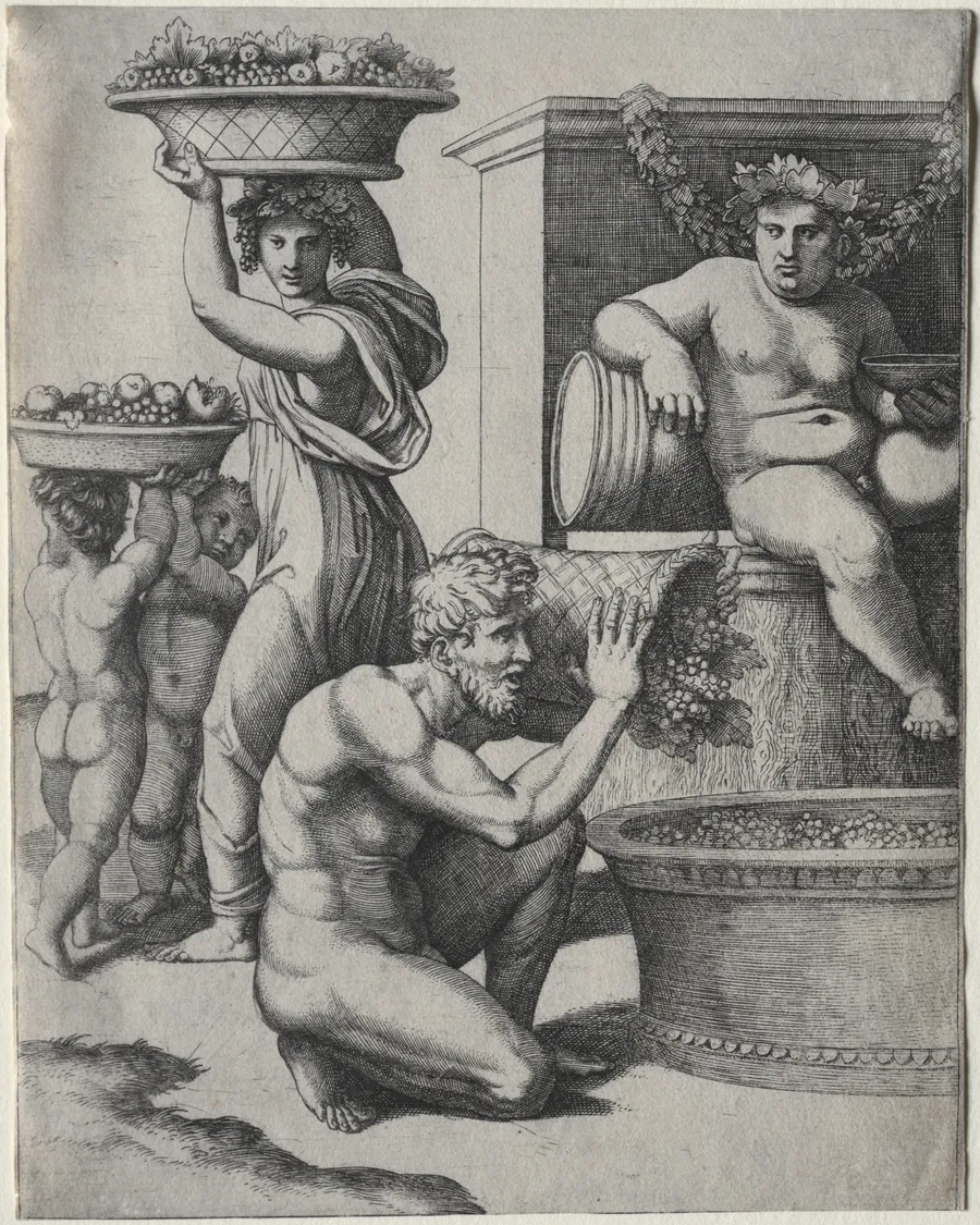 The Wine Press by Marcantonio Raimondi
