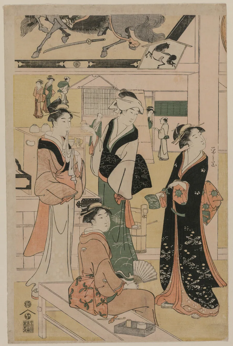 Print from Women Resting in the Votive Picture Hall at Asakusa by Chōbunsai Eishi