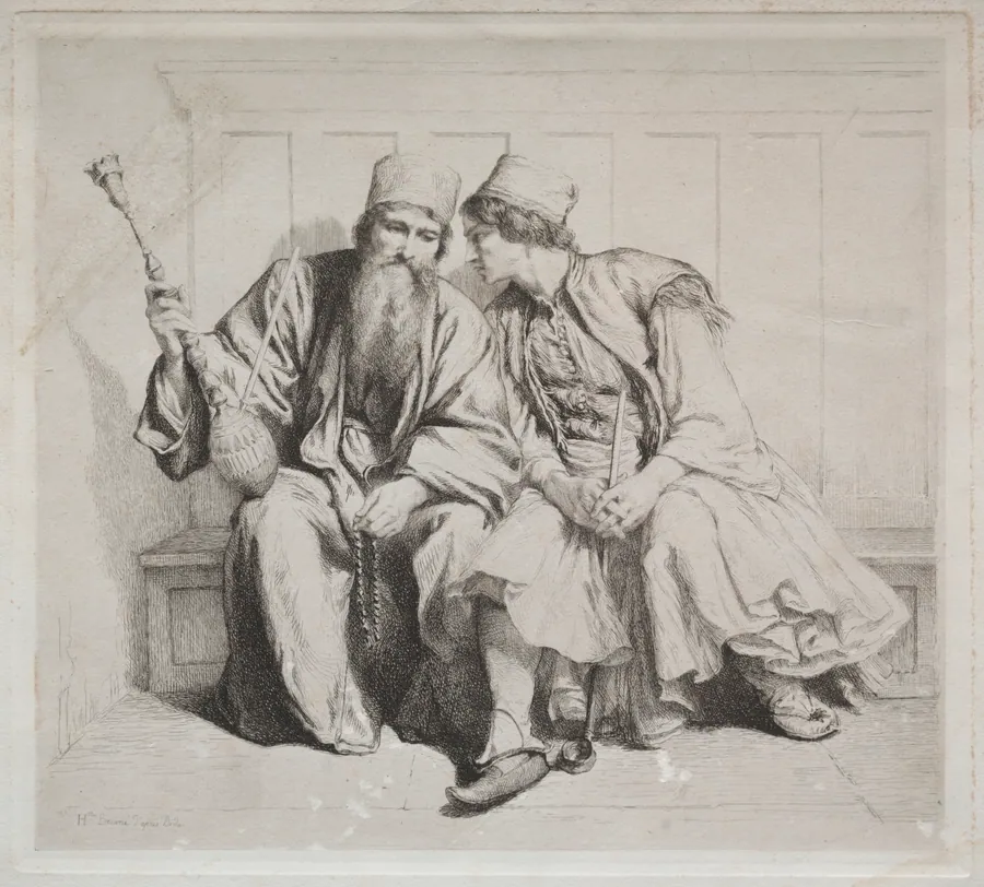 Young Greek Man in Conversation with a Priest by Henriette Brown