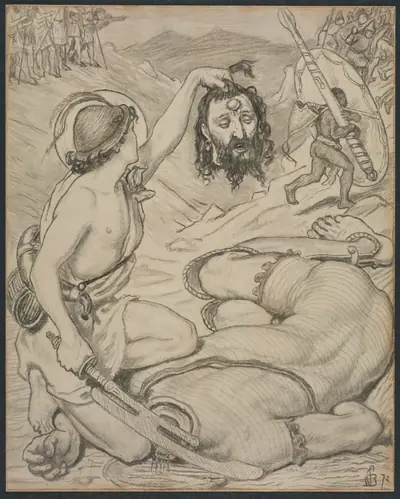 David and Goliath, Cartoon for Stained Glass Window at Jesus College, Cambridge