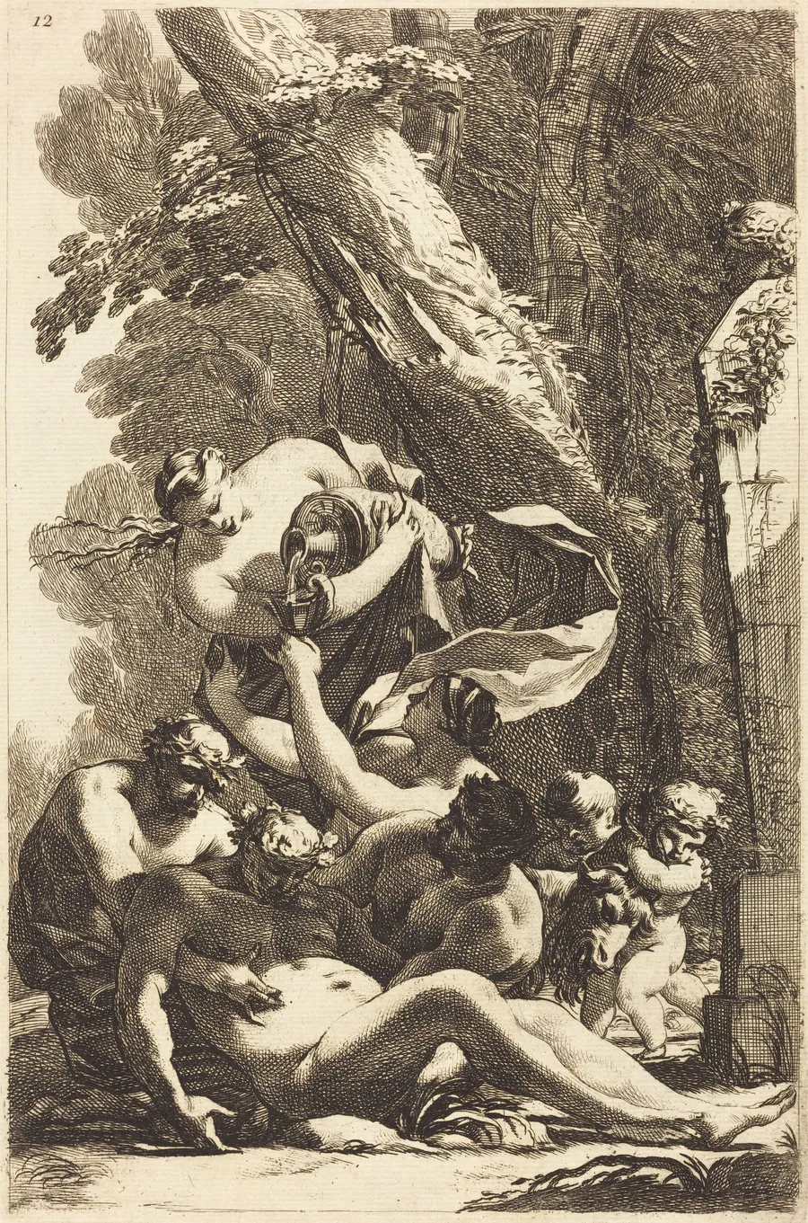Drunken Silenus Supported by Two Fauns by Michel Dorigny