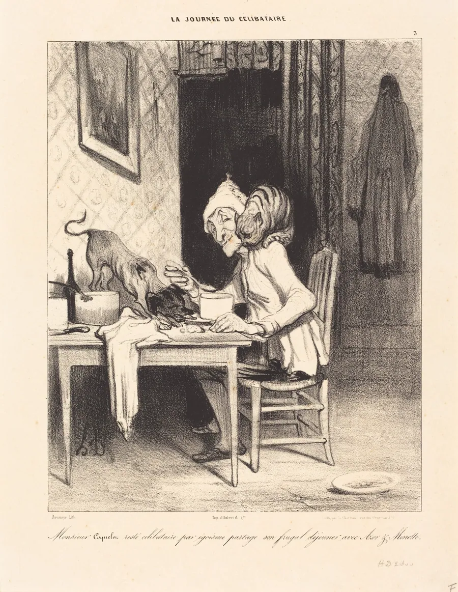 Monsieur Coquelet... partage son... déjeuner by Honoré Daumier