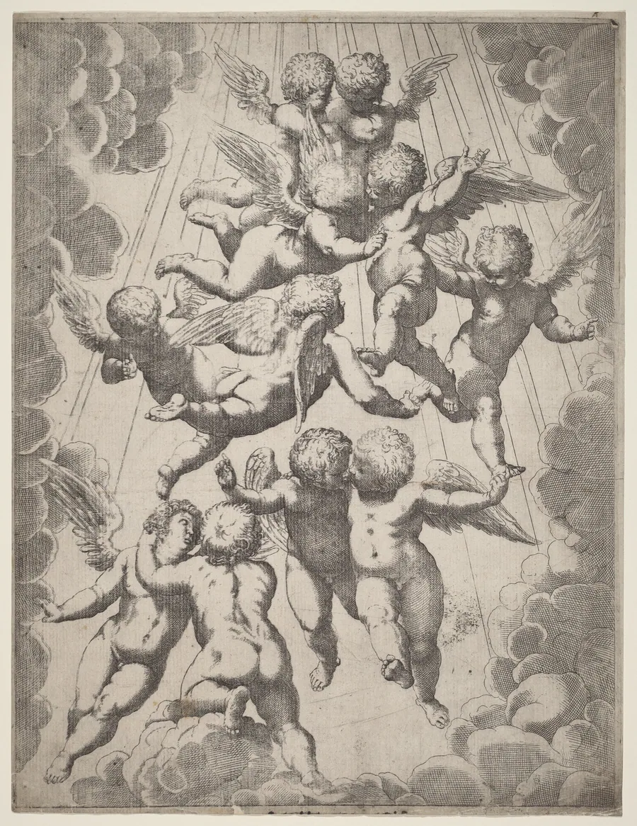 A Group of Angels in Glory by Italian 17th Century