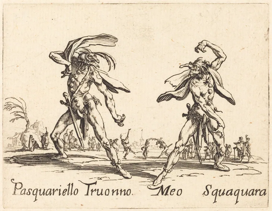 Pasquariello Truonno and Meo Squaquara by Jacques Callot