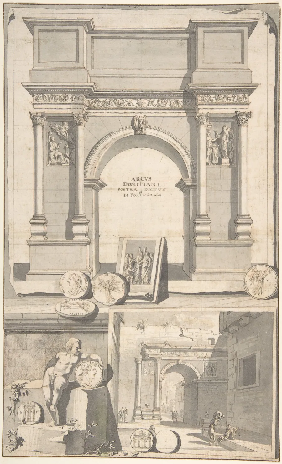 A Reconstruction of the Arch of Domitian (above) and View the Ruins (below) by Jan Goeree