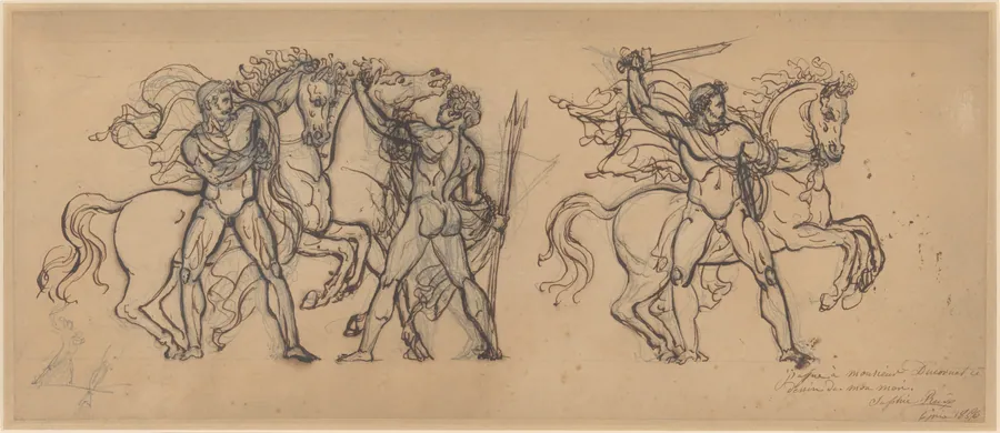 Three Warriors and Their Horses, Study for a Bas Relief Sculpture in the Chateau de Tervueren by François Rude