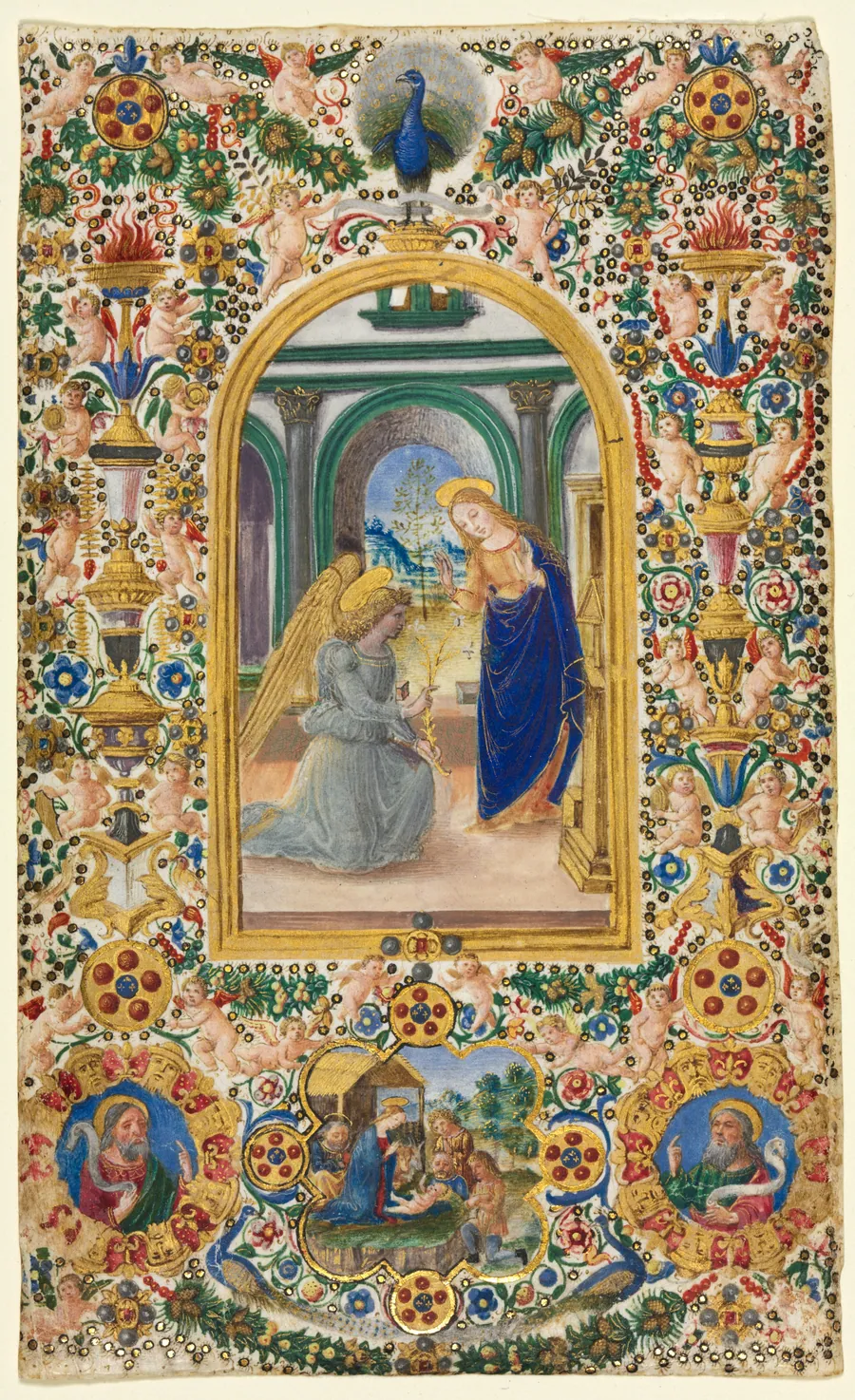 Leaf from a Book of Hours: Annunciation, Nativity and Two Prophets by Master of Riccardiana 231