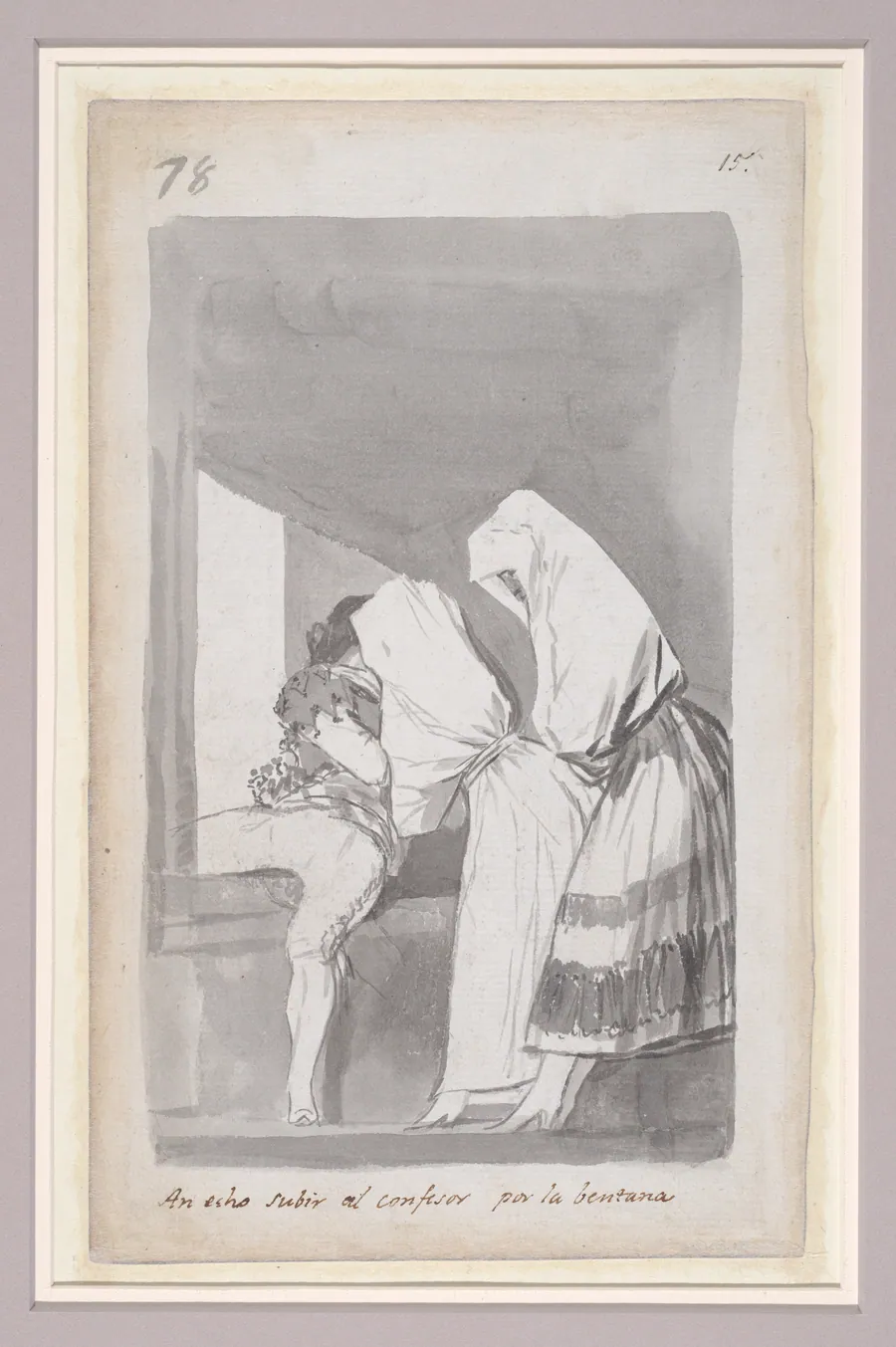 Two women helping a confessor to climb through a window; folio 78 (verso) from the Madrid Album 'B' by Goya (Francisco de Goya y Lucientes)