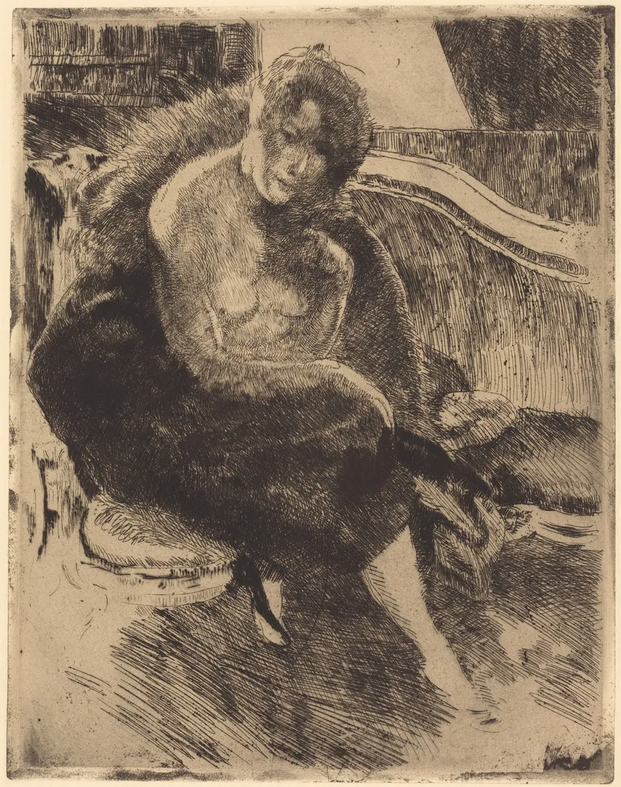 A Nude Woman in a Fur Wrap by Albert Besnard