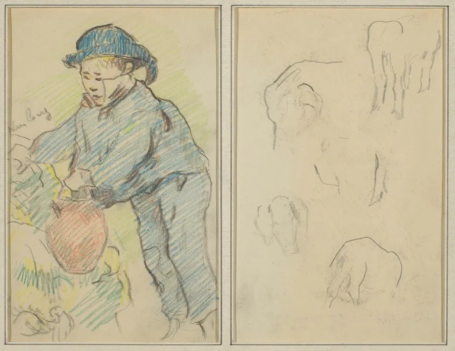 A Breton Boy with a Jug; Five Animal Forms [verso] by Paul Gauguin