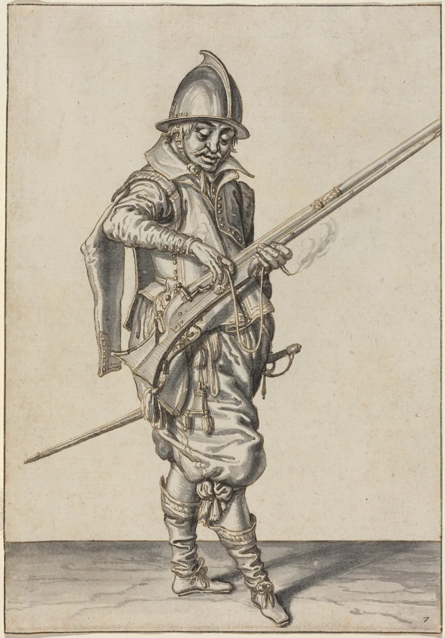 Elegantly Dressed Soldier Preparing to Fire His Caliver by Jacques de Gheyn II