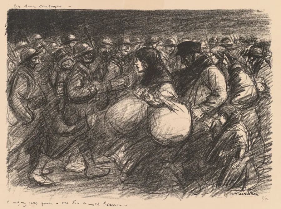 War Sketches: The Two Processions (Croquis de guerre: Les deux cortèges – “Ayez pas peur - on les a - et bien!”) by Théophile Alexandre Steinlen