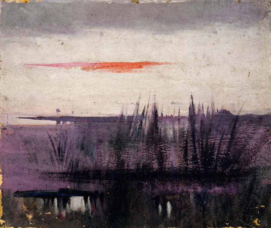 The Sky Simulated by White Flamingoes study for book, Concealing Coloration in the Animal Kingdom by Abbott Handerson Thayer, born Boston, MA 1849-died Dublin, NH 1921