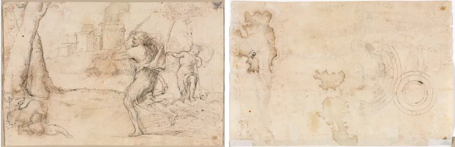 Romulus and Remus Found by Faustulus (recto) Concentric Circles (verso) by Romanino