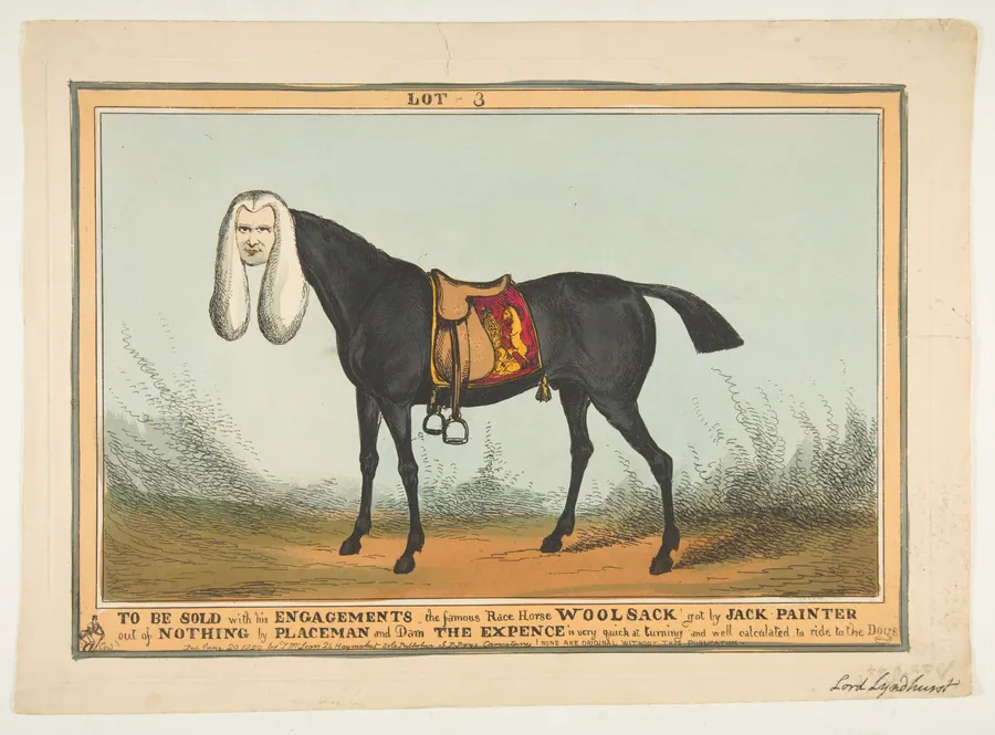 To Be Sold With All His Engagements–The Famous Race Horse Woolsack by William Heath ('Paul Pry')
