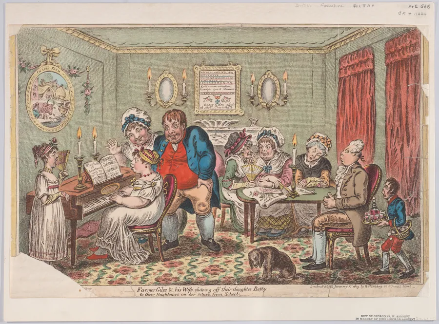 Farmer Giles and His Wife Showing Off Their Daughter Betty to Their Neighbours on her Return from School by James Gillray