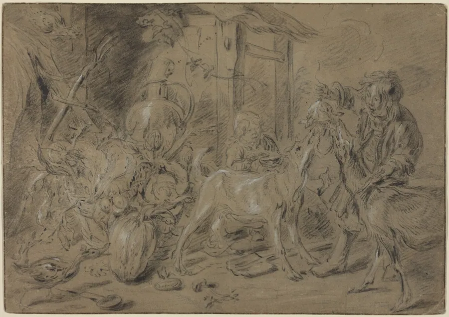 Still Life with Two Children Feeding Goats by Jan Fyt