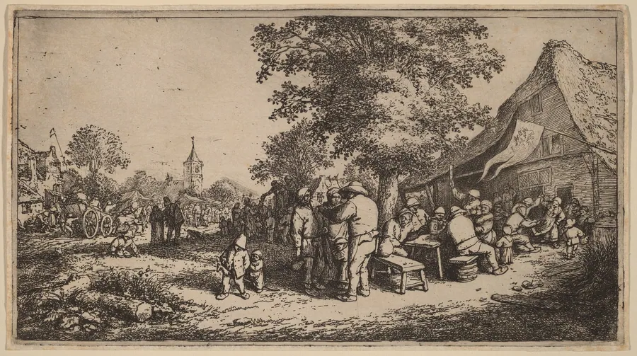 Village Kermesse with Drinkers Under a Tree by Adriaen van Ostade