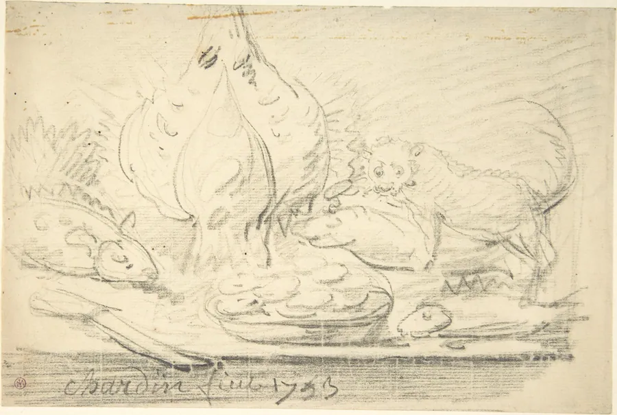 Cat Surveying Fish and Fowl on a Table by Jean Siméon Chardin