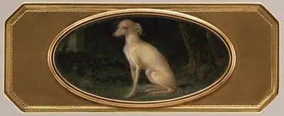Box with portrait of a whippet