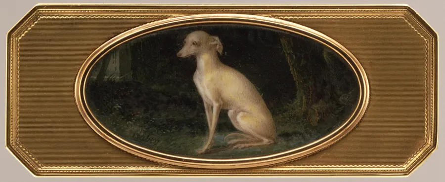 Box with portrait of a whippet by Joseph Etienne Blerzy
