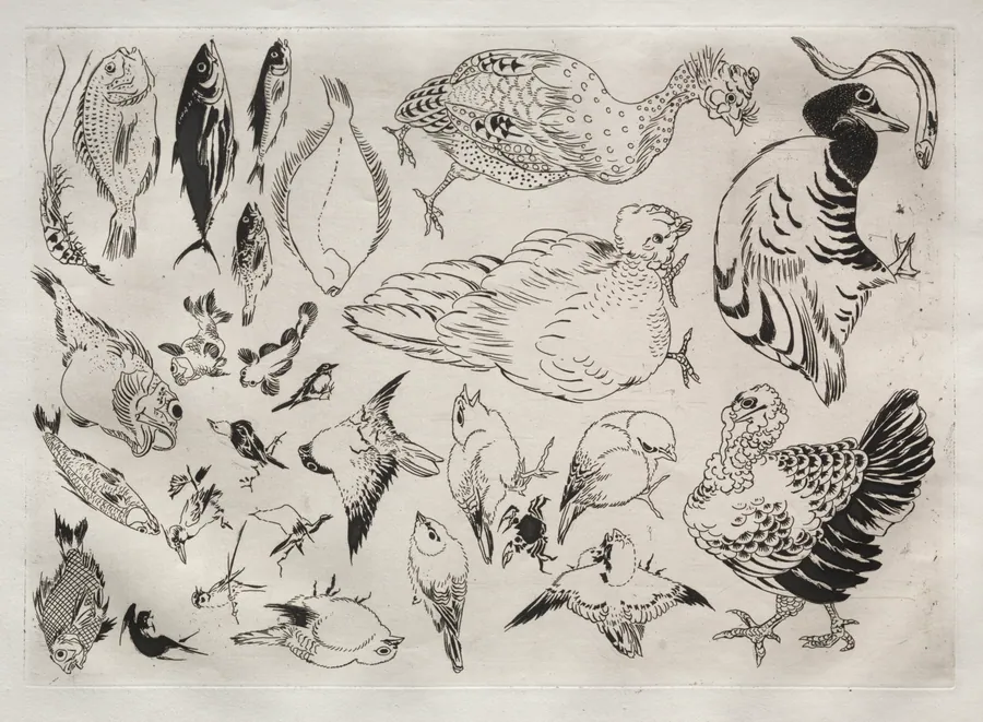 Dinner Service (Rousseau service): Ducks, fish, etc. (no. 12) by Félix Bracquemond