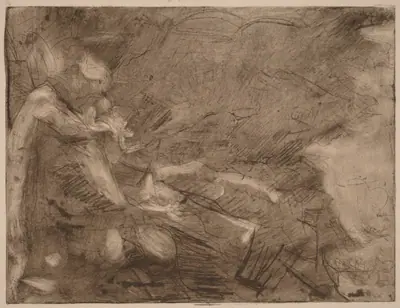 Mountain Stream with Bathers