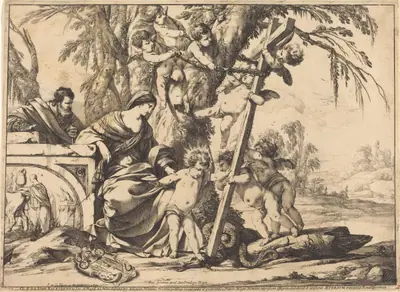 Holy Family with Angels and the Cross, Crushing a Serpent