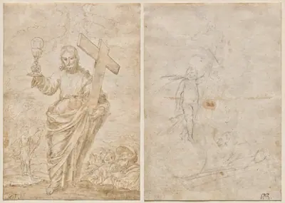 Christ Holding a Chalice and Cross (recto); Resurrected Christ and Lamb of God (verso)