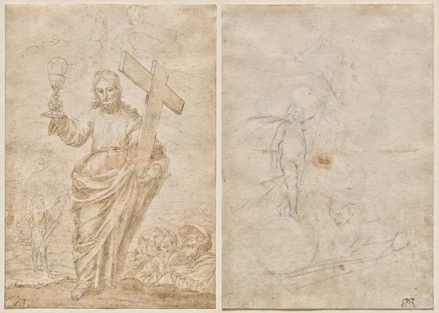 Christ Holding a Chalice and Cross (recto); Resurrected Christ and Lamb of God (verso) by Alonso Cano