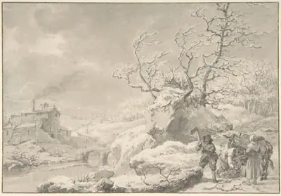 Winter Landscape with Peasants Gathering and Chopping Wood