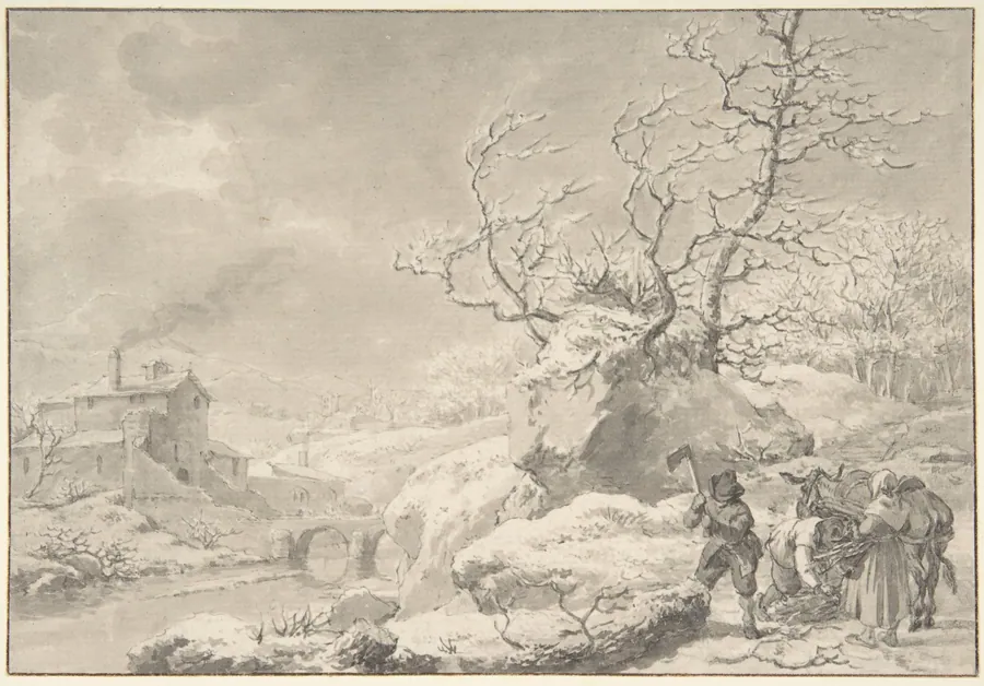 Winter Landscape with Peasants Gathering and Chopping Wood by Jacob Cats