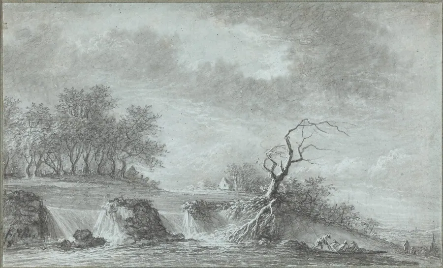 Riverscape with a Waterfall by Aignan-Thomas Desfriches