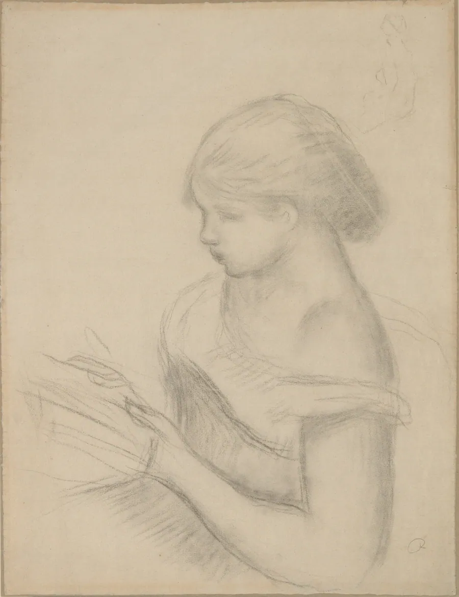 A Girl Reading (with a Sketch of Seated Woman) by Auguste Renoir