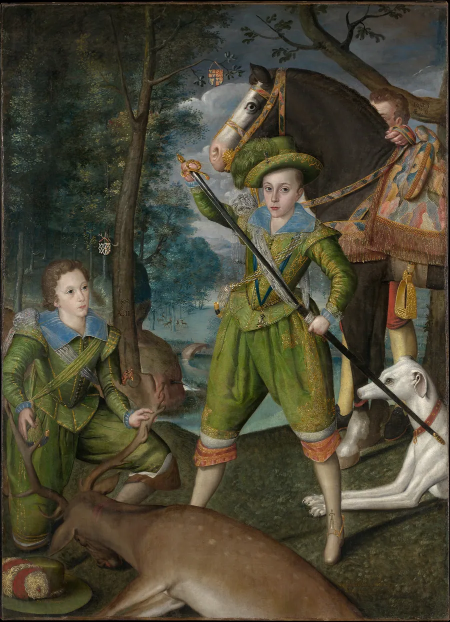 Henry Frederick (1594–1612), Prince of Wales, with Sir John Harington (1592–1614), in the Hunting Field by Robert Peake the Elder