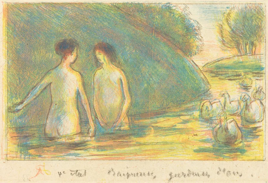 Baigneuses, gardeuses d'oies (Bathers Tending Geese) by Camille Pissarro