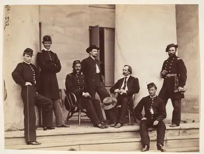 Brigadier General Gustavus A. DeRussy and Staff on Steps of Arlington House, Arlington, Virginia