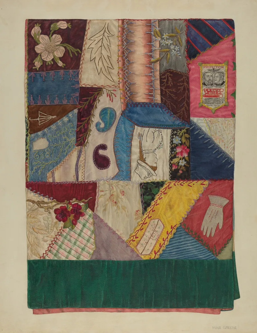 Crazy Quilt (Section of) by Mina Greene