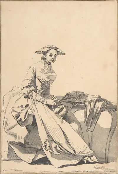 Florentine Woman Wearing a Butterfly Cap and Holding a Hand Warmer
