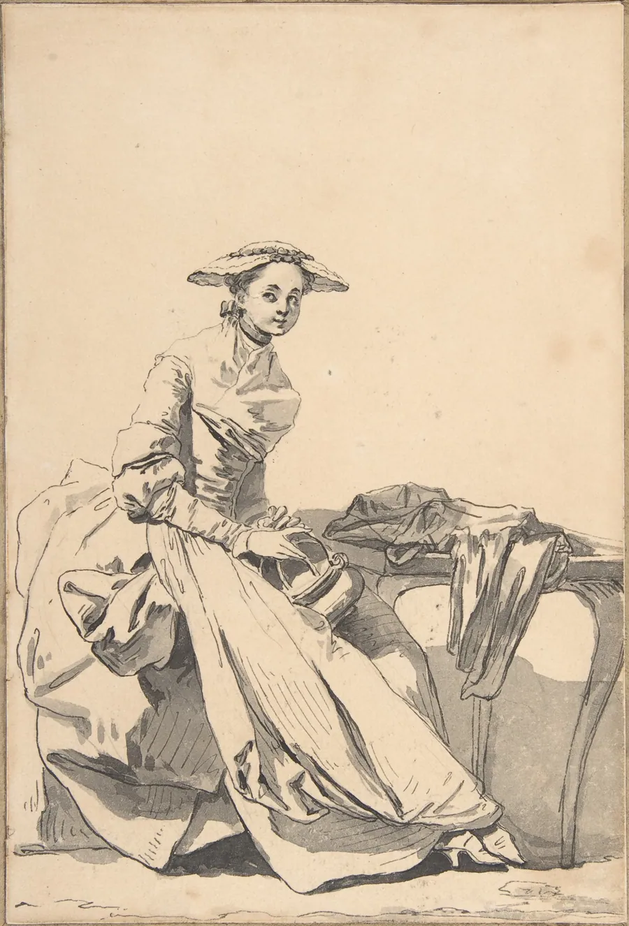 Florentine Woman Wearing a Butterfly Cap and Holding a Hand Warmer by Jean-Baptiste Greuze