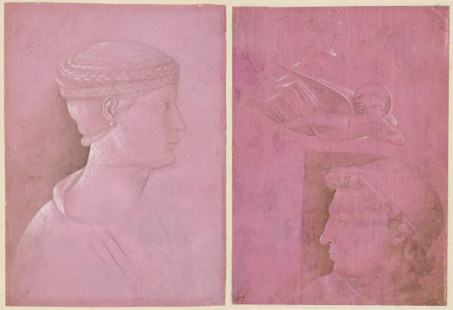Bust of a Woman (recto); Head of a Man, Two Studies of a Woman's Profile, and a Study of An Angel (verso) by Benozzo Gozzoli