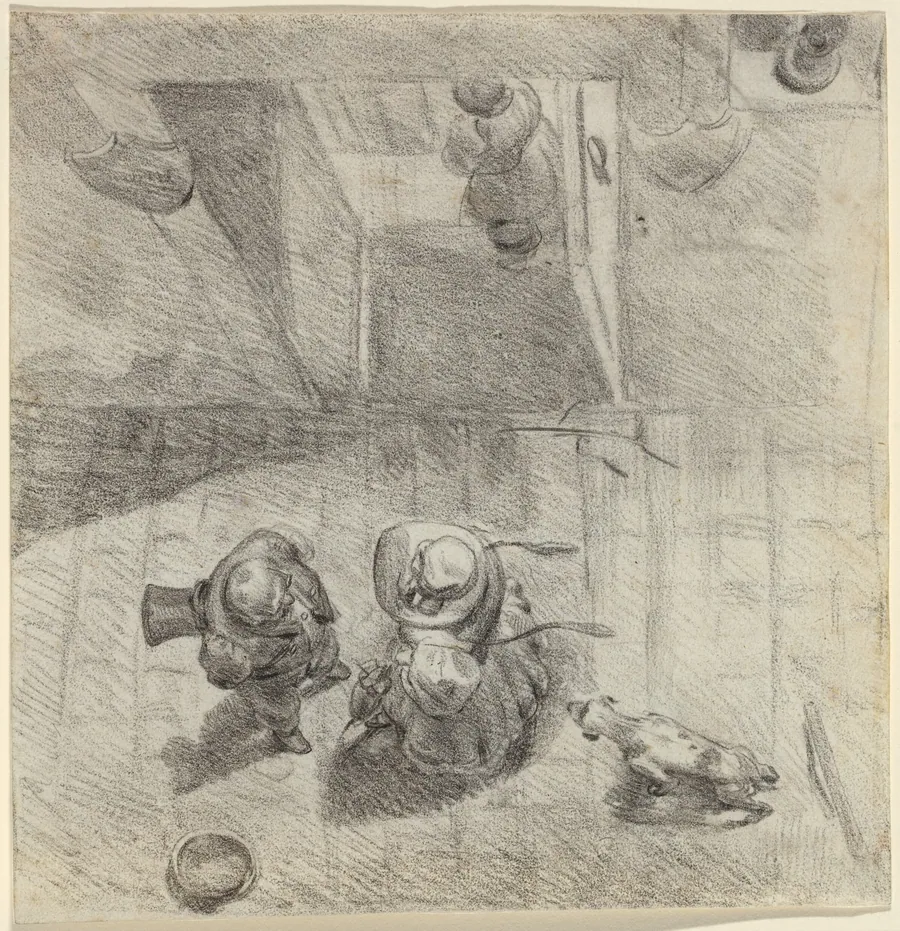 Bird's Eye View of a Man and Woman Conversing by Jean-Ignace-Isidore Grandville