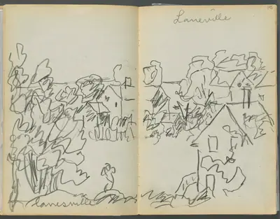 Sketchbook- The Granite Shore Hotel, Rockport, page 144 & 145: "Lanesville"