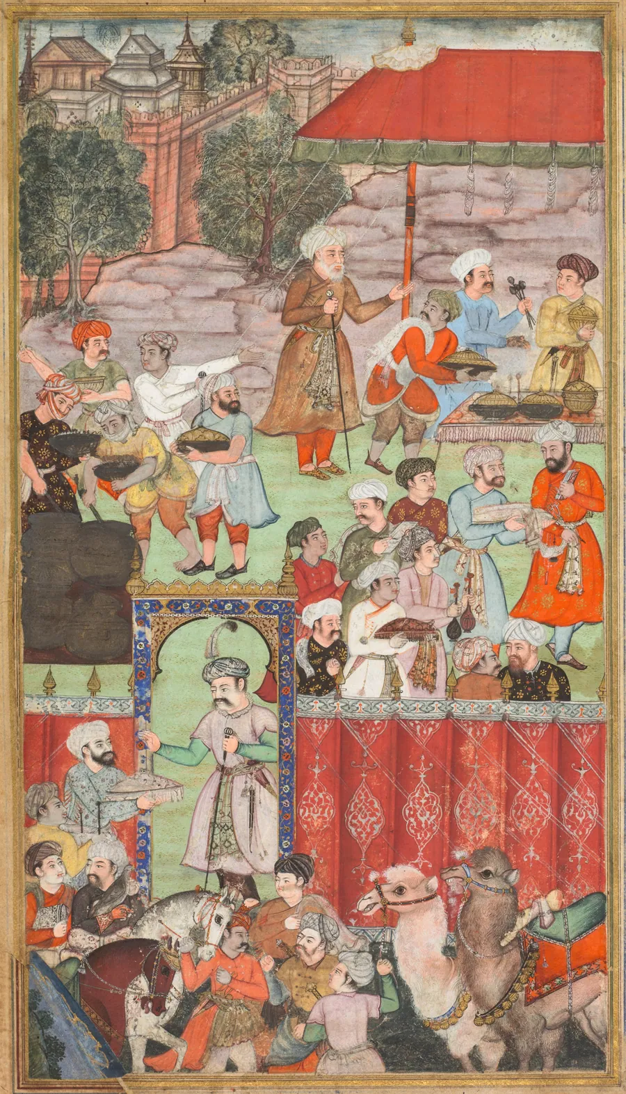 A feast for Babur hosted by his half-brother Jahangir Mirza in Ghazni in May 1505, from a Babur-nama (Memoirs of Babur) by Basavana